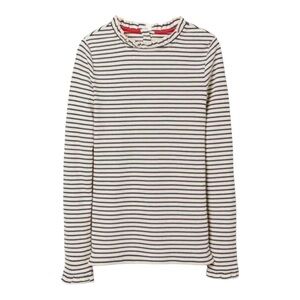Boden Ruffle Neck Elisa Ribbed Knit Top Navy White Stripe UK 6 US 2